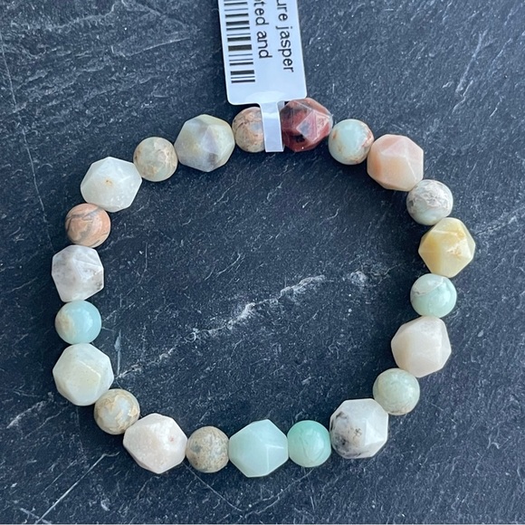 Natural Picture Jasper faceted & smooth Beaded Bracelet 6” - Picture 1 of 7